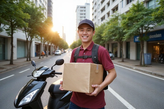 Delivery person with a package in Thailand