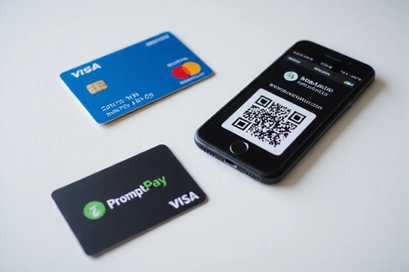 Various payment methods including credit cards and QR code for PromptPay